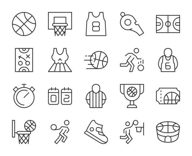 illustrations, cliparts, dessins animés et icônes de basket-ball - icônes light line - basketball business basketball hoop slam dunk