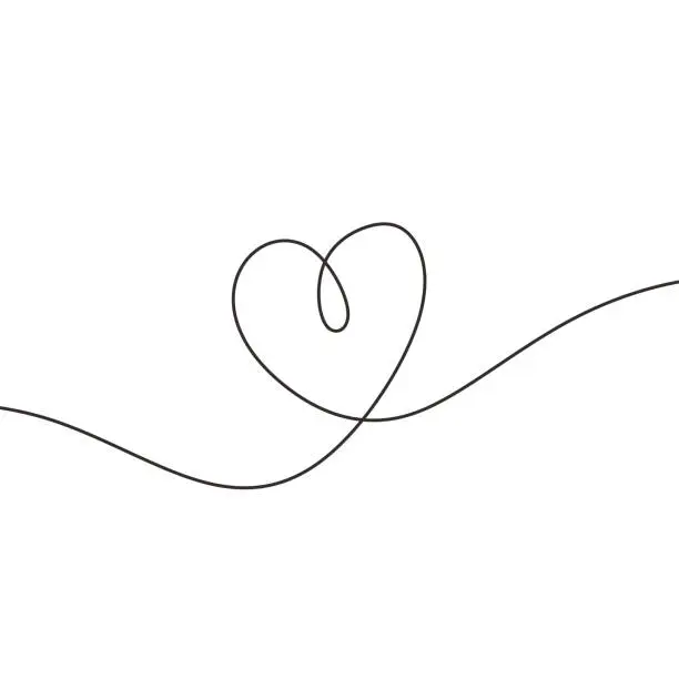Vector illustration of Heart one line drawing symbol. Vector minimalist design isolated on white background.