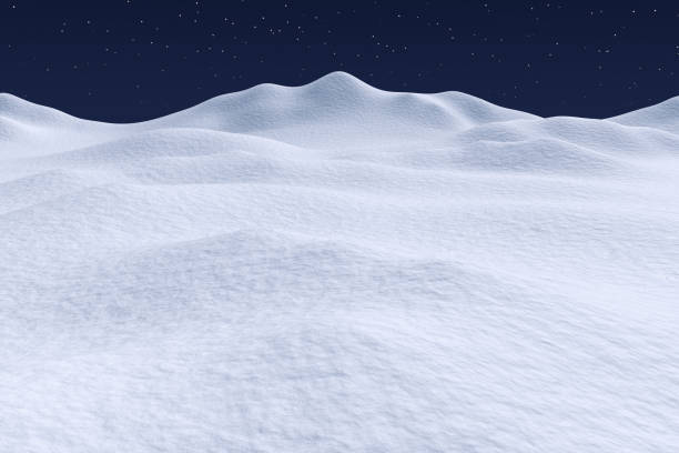 White snow hills under night sky White snow hills and smooth snow surface under dark blue night sky with stars, winter snow 3d illustration landscape snowfield stock pictures, royalty-free photos & images