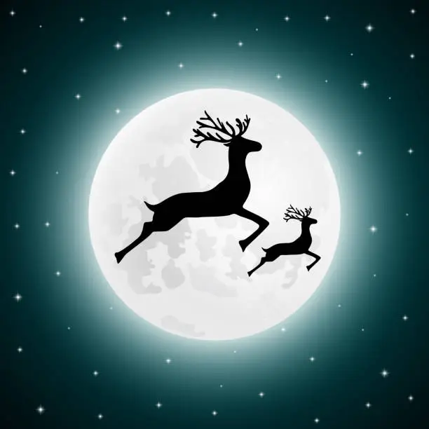 Vector illustration of Reindeer and baby deer jumping