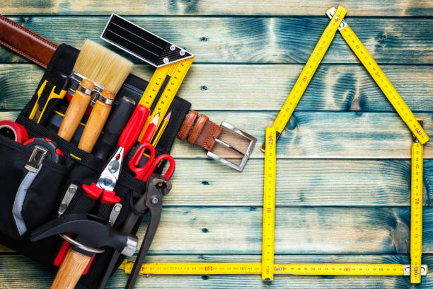 istock Carpenter's work tools on wooden background. Carpentry. 1186039432