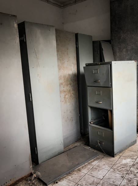 istock Old and abandoned gray lockers 1186040782