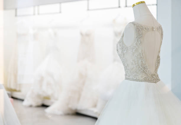 istock Beautiful wedding dresses in the store 1186041515