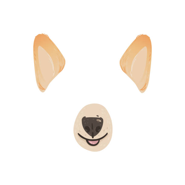 corgi hund maske filter für lustige selfie, cartoon tier-effekt für handy-app, shiba inu haustier ohren und nase - animal tongue stock-grafiken, -clipart, -cartoons und -symbole