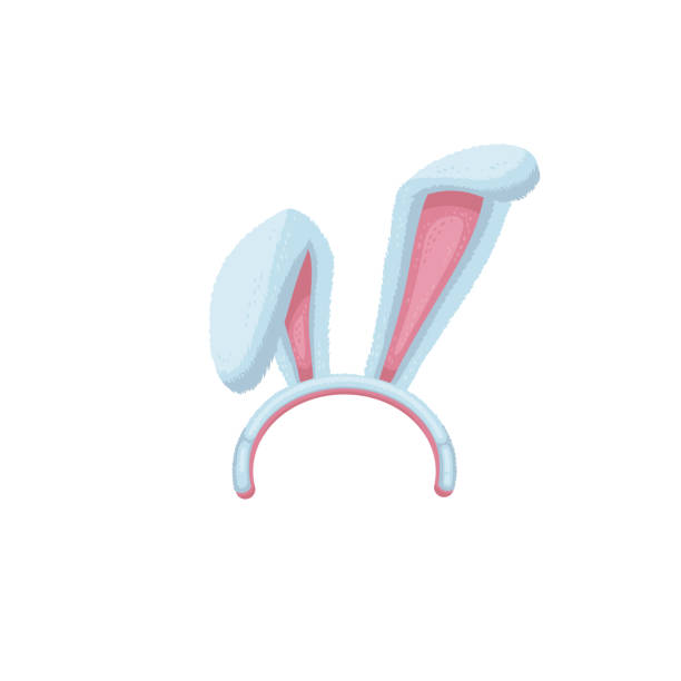 Headband with bunny or rabbit white ears cartoon vector illustration isolated. Headband with bunny or rabbit white and pink ears cartoon vector illustration isolated on white background. Funny cute detail of animal costume for photo editors. bunny ear stock illustrations