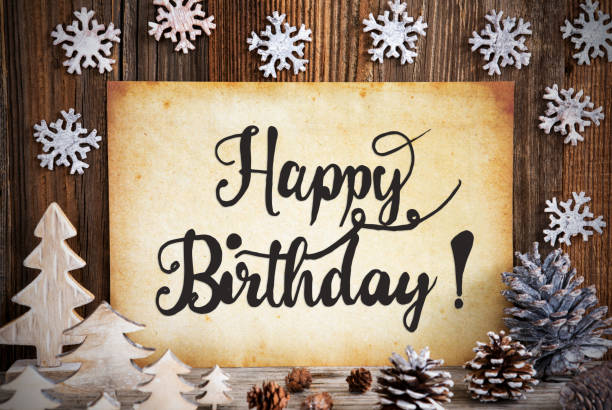Old Paper With Christmas Decoration, Text Happy Birthday stock photo
