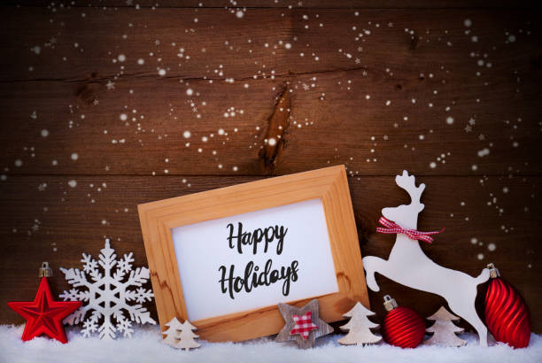 istock Tree, Snowflakes, Snow, Ball, Text Happy Holidays 1186047269