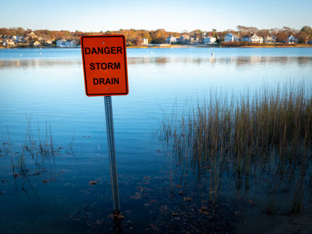 istock Sign that says Danger Storm Drain in a pond 1186047533
