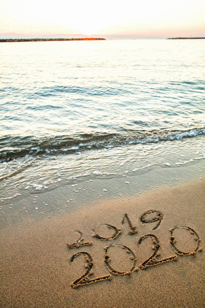 istock New year 2020 handwritten on the sandy beach with waves 1186051498