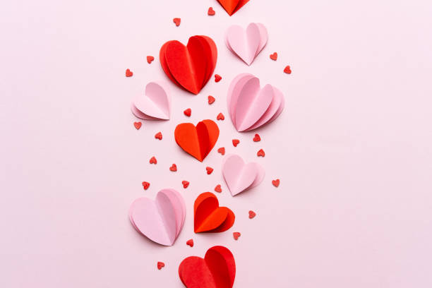 valentine day composition with gift box and red hearts, photo template on pink background. - heart shape confetti small red imagens e fotografias de stock