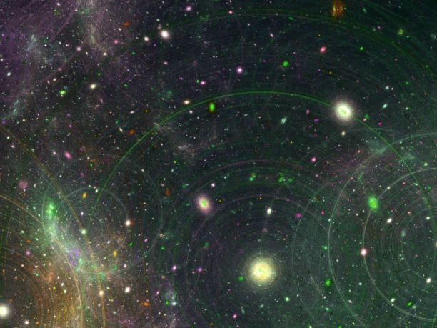 Fantastic illustration of stellar systems - Stars and planets in orbit - Scientific space background with a top view.