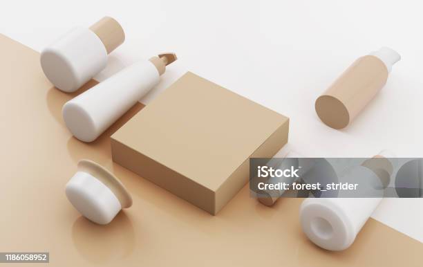 Set Of Cosmetic Products On A Color Background Cosmetic Package Collection Stock Photo - Download Image Now