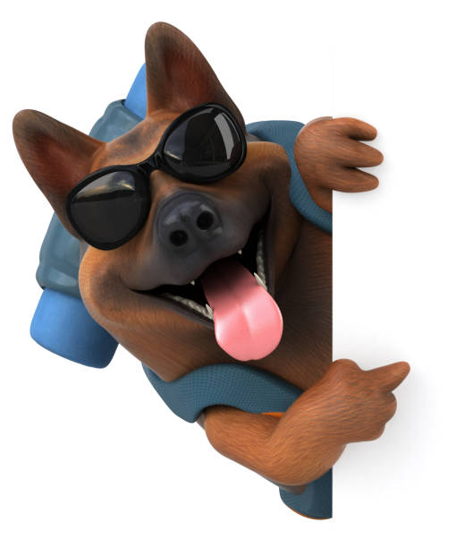istock Fun backpacker german shepherd dog cartoon character 1186060697