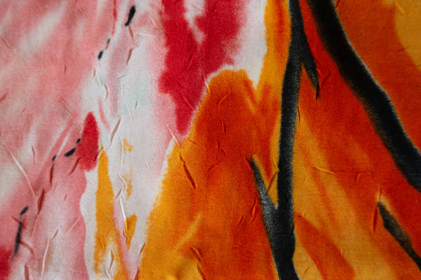 istock Pink, orange and black chiffon fabric with abstract print 1186061509