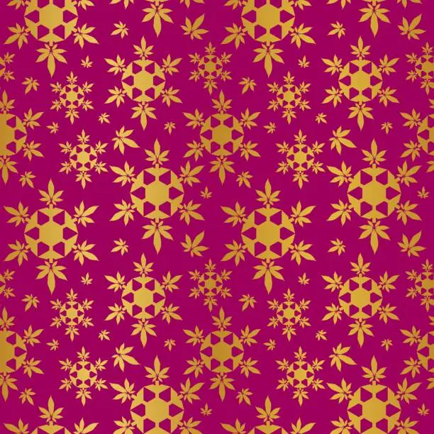 Vector illustration of Christmas snowflakes with cannabis leaf seamless vector pattern