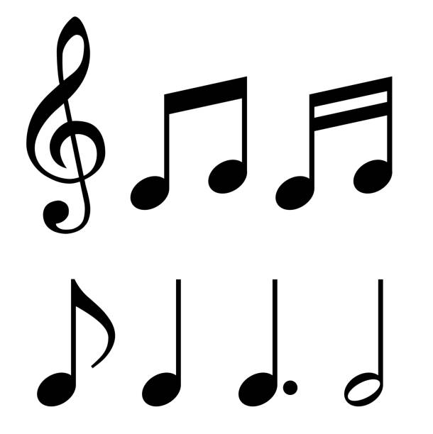 музыкальная нота, набор подписных материалов - musical note treble clef sheet music key signature stock illustrations