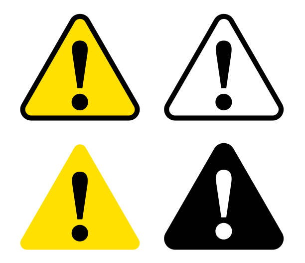 ilustrações de stock, clip art, desenhos animados e ícones de danger caution icon sign set - exclamation point vector white black