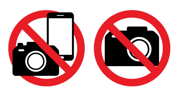 Phone, call, sound and camera ban Sign Phone, call, sound and camera ban Sign no photographs sign stock illustrations