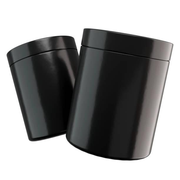 istock Black Realistic Glass Jar. Sport nutrition container without label. Cosmetic Container with Glossy Lid for Premium Beauty Supplement. Whey protein and mass gainer black plastic jar isolated on white background. 3d illustration 1186067725