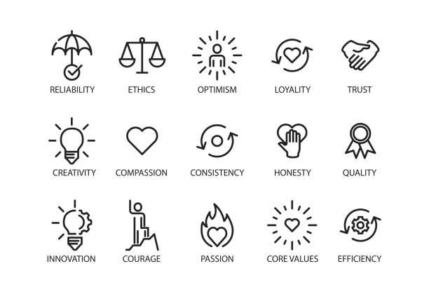 ikona zestawu wartości podstawowych - aspiracje stock illustrations