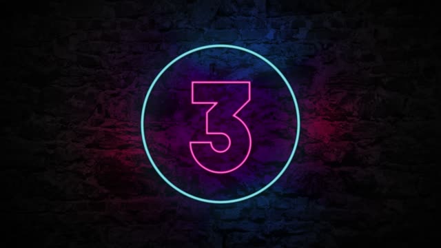 Number 3 Neon Sign On Brick Background 4K Animation