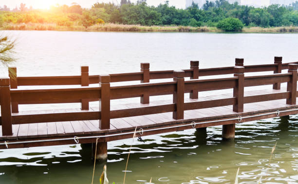 Wooden bridge over the lake.
