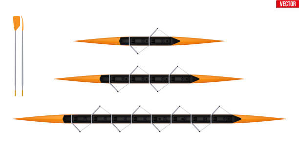 ilustrações de stock, clip art, desenhos animados e ícones de set of boats for rowing - oar