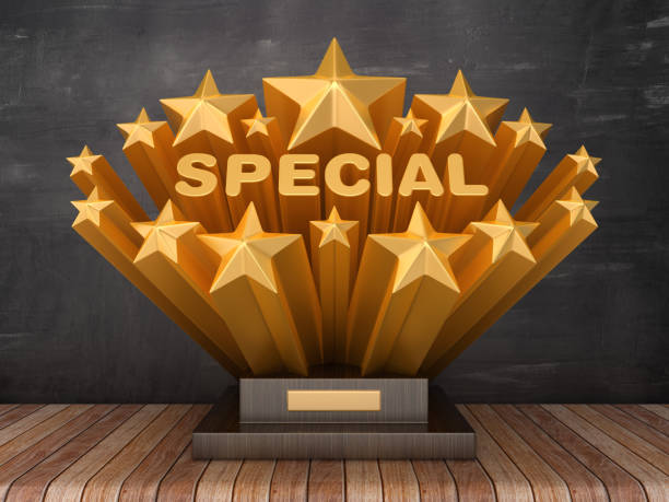 istock Gold Stars with SPECIAL Word  on Trophy - Chalkboard Background - 3D Rendering 1186082286