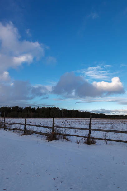 istock Winter snowy field and a blue sky with clouds 1186082865
