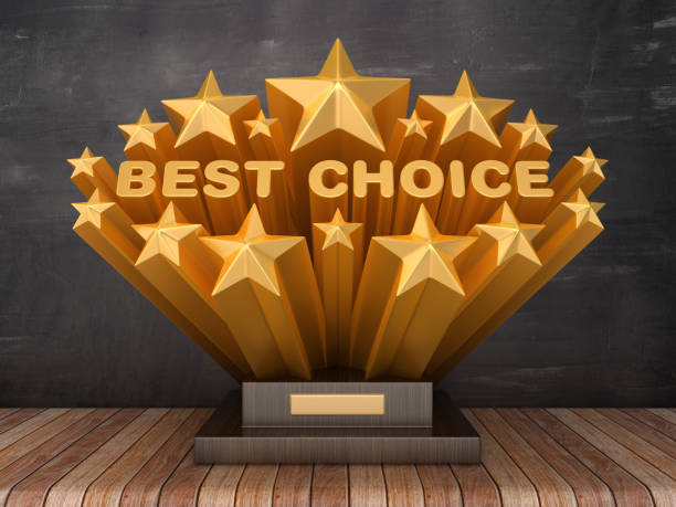 istock Gold Stars with BEST CHOICE Phrase on Trophy - Chalkboard Background - 3D Rendering 1186083040