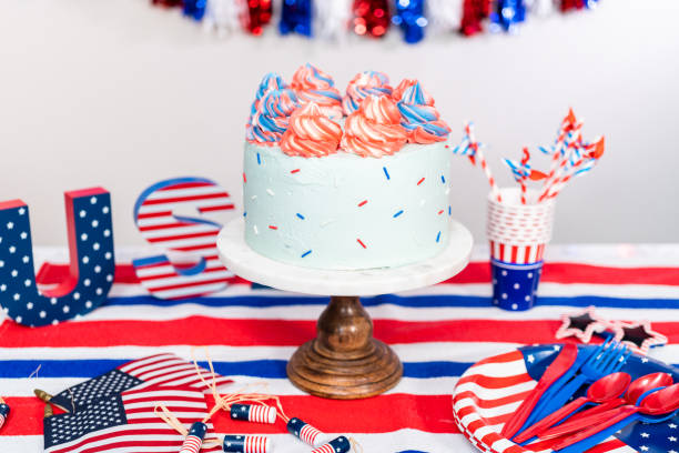 istock Red, white, and blue round vanilla cake 1186083381