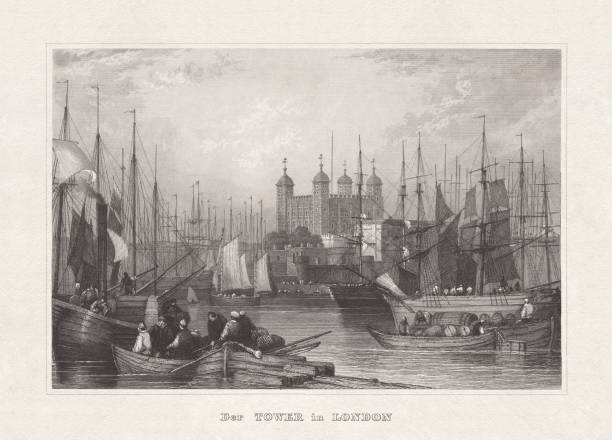 ilustrações de stock, clip art, desenhos animados e ícones de the tower of london, england, steel engraving, published in 1857 - local landmark international landmark middle ages tower of london