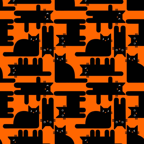 기하학적 고양이 - silhouette animal black domestic cat stock illustrations