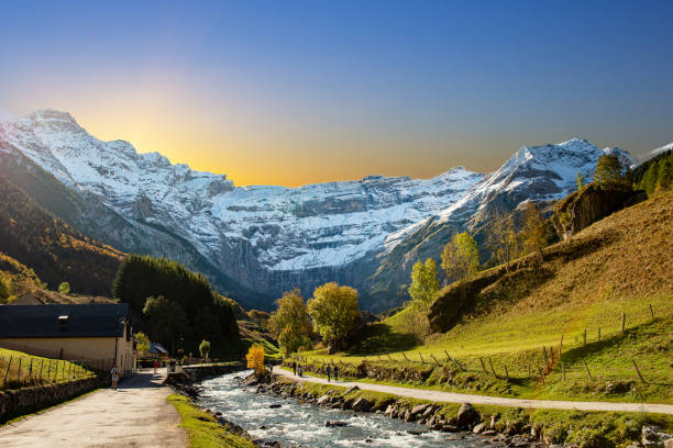 view of Cirque De Gavarnie In The French Pyrenees view of Cirque De Gavarnie In The French Pyrenees gavarnie stock pictures, royalty-free photos & images
