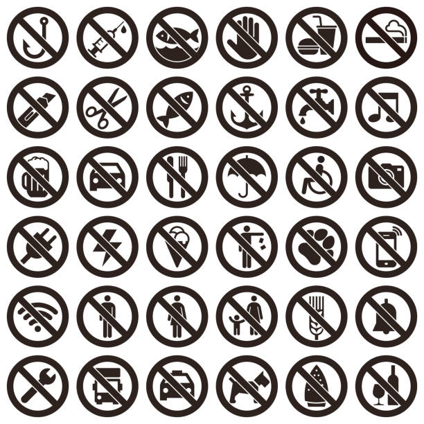 satz von verbotenen zeichen - no eating sign law eating stock-grafiken, -clipart, -cartoons und -symbole
