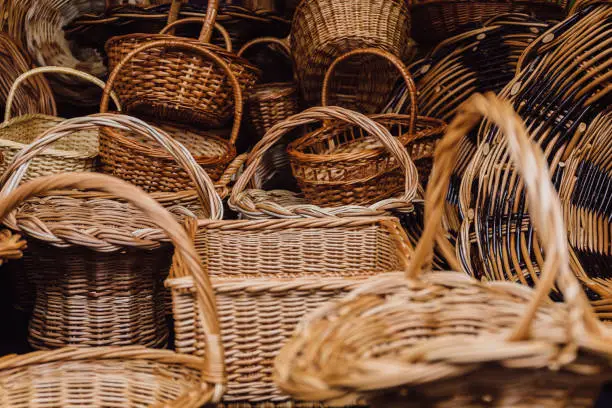 close up of some wicker storage baskets