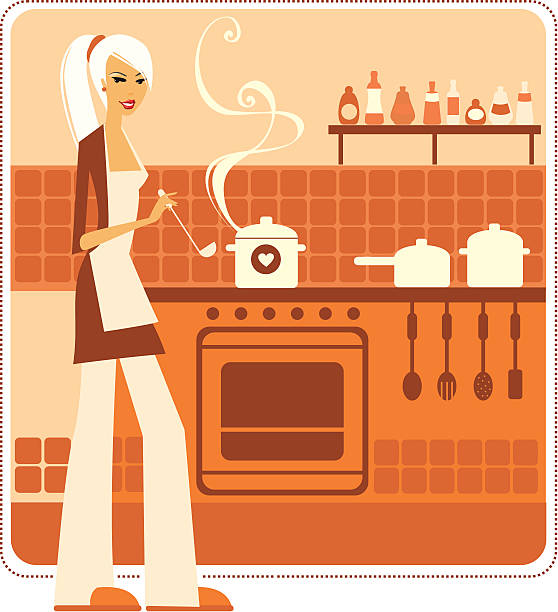 ilustraciones, imágenes clip art, dibujos animados e iconos de stock de hermoso cook - spoon tasting women sex symbol