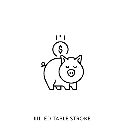 Piggy Bank Single Icon with Editable Stroke and Pixel Perfect.