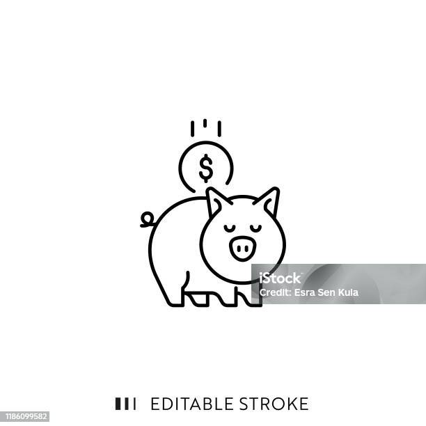 Piggy Bank Icon With Editable Stroke And Pixel Perfect Stock Illustration - Download Image Now