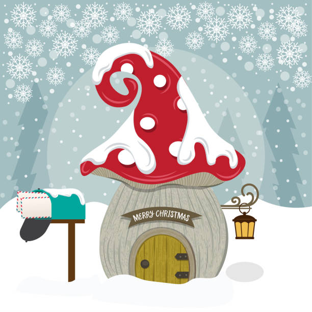 istock Christmas card with cute gnome house.. Christmas poster. Flat design. 1186099828