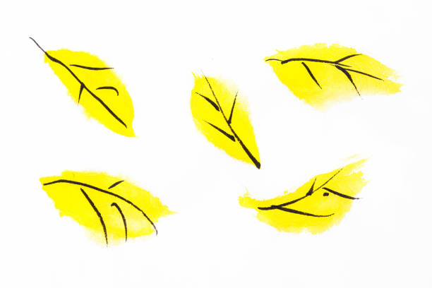 istock Yellow leaf painting on rice paper 1186102106