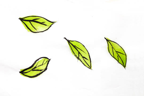 istock Green leaves on rice paper touch texture 1186102175