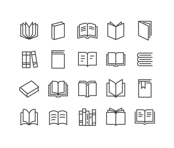 bücher icons - classic line series - library stock-grafiken, -clipart, -cartoons und -symbole