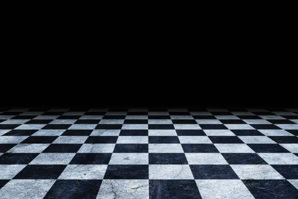 Photo of Black And White Checker floor Grunge Room. Checker floor empty space