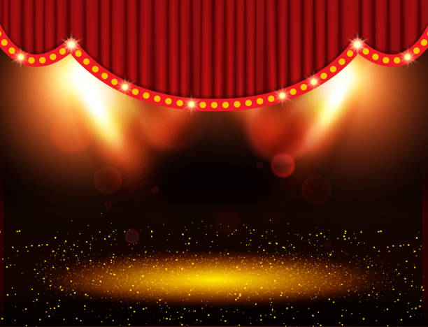 istock Background with red curtain and spotlights. Design for presentation, concert, show 1186105887