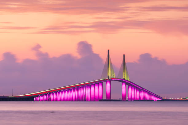 puente sunshine skyway que abarca la bahía baja de tampa - san petersburgo fotografías e imágenes de stock