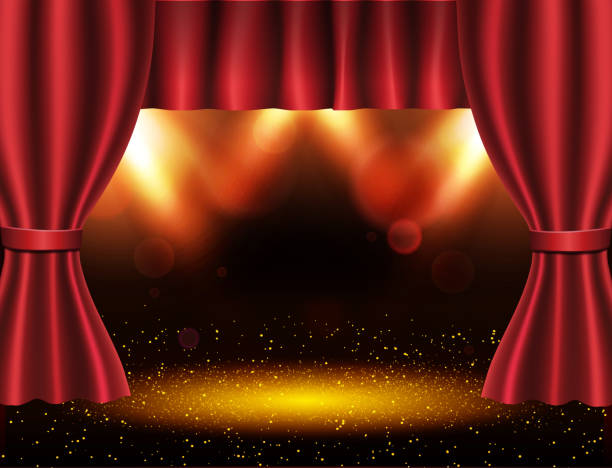 istock Background with red curtain and spotlights. Design for presentation, concert, show 1186106004