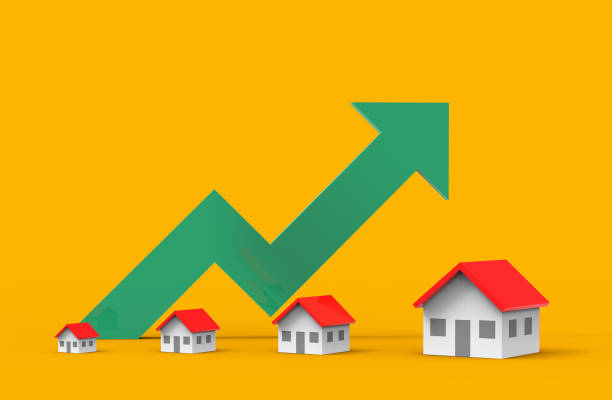 istock Real estate business growth with green graph. 3D Illustration. 1186107350