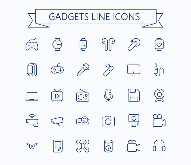 ilustrações de stock, clip art, desenhos animados e ícones de gadgets line mini icons . editable stroke. 24x24 px  grid. pixel perfect. - bluetooth