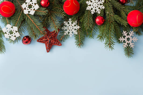 istock Christmas decoration on blue wooden background, copy space 1186109038